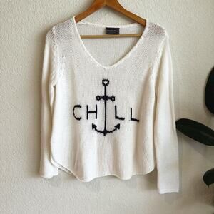Wooden Ships Sweater XS Anchor Preppy Nautical Lightweight Coastal Luxury